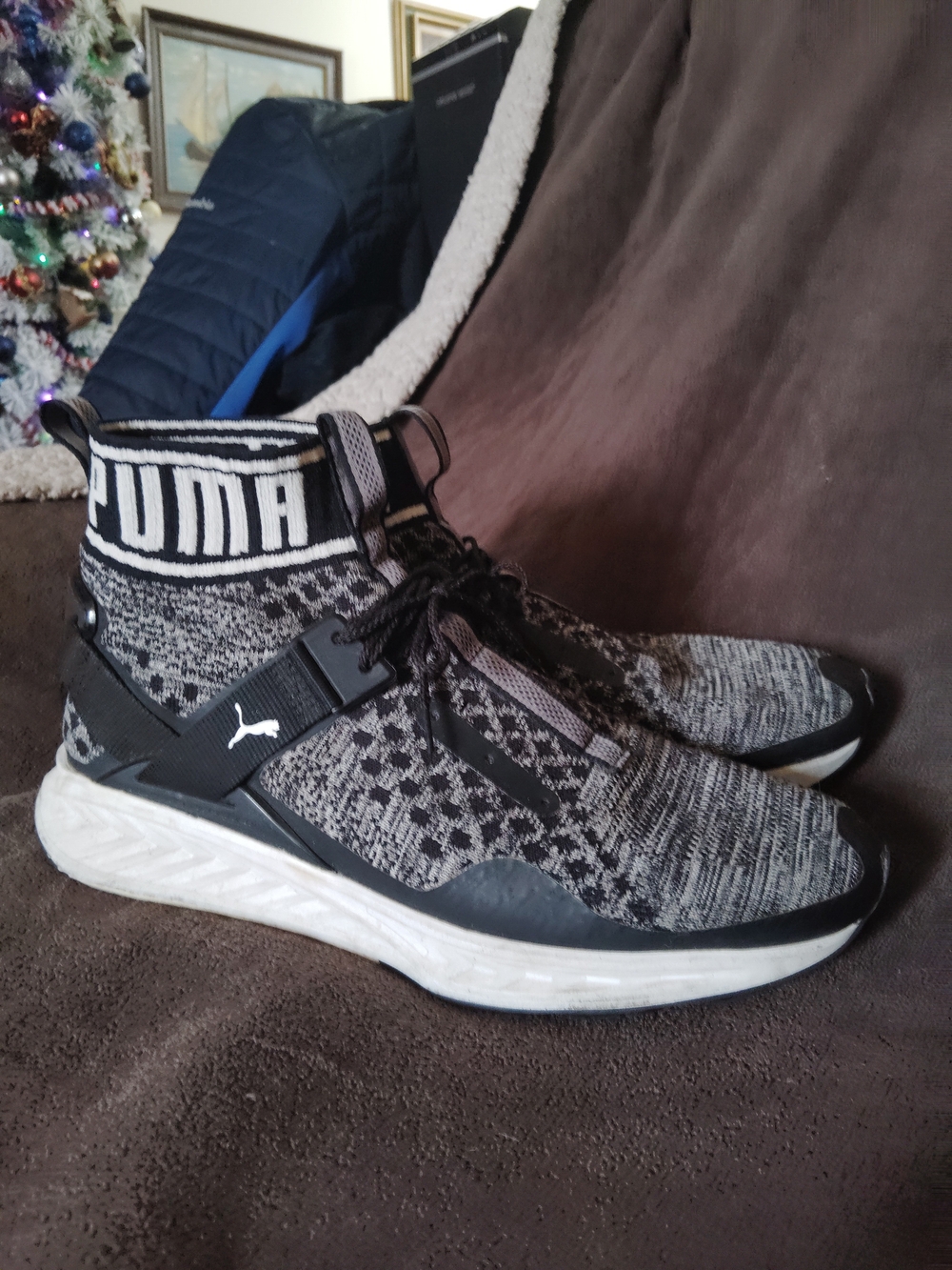 Puma Black and Gray (Oreo) Men's Sock-Style Running Sneakers